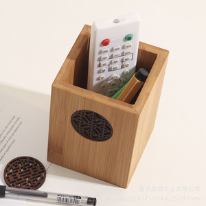 Portalápices de Bambú Cuadrado de 8x8x11cm con Panel Tallado, Organizador de Escritorio de Oficina, Almacenamiento de Papelería, Regalo - Product Image 3