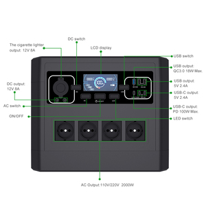 Generador Portátil para Acampar al Aire Libre con Batería Lifepo4 de 2000W, Estación de Energía Portátil con Paneles Solares para Cargar - Product Image 5