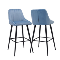 Hauteur Designer Meubles Chaise Poudre Italienne Haute Bleu Velours Retour Tabouret De Bar Chaise Pour Table Comptoir De Cuisine