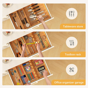 Bamboo <b>Drawer</b> Organizer With Dividers For Silverware And Utensils <b>Storage</b> Wooden <b>Box</b> Rectangular Eco Friendly 18L Capacity - Product Image 2