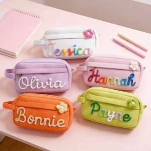 <b>Personalised</b> Handmade Fashion Corduroy Makeup <b>Bag</b> Weaving Name Custom Cosmetic <b>Bags</b> Handle Large Capacity Pencil <b>Bag</b> Solid Color - Product Image 1