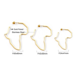 Pendientes de Aro Grandes de Acero Inoxidable con Baño de Oro de 14k, Diseño Exagerado de Mapa de África, Joyería de Lujo - Product Image 1