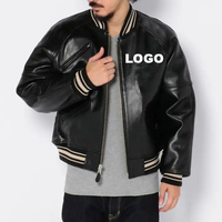 Veste bomber universitaire en cuir noir personnalisée avec logo brodé de haute qualité, fabriquée par un fabricant OEM