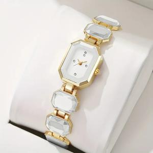 Reloj Octagonal de Cuarzo para Mujer con Gema Verde, Brazalete de Aleación, Esfera Analógica, Correa de 20 cm, Estilo de Joyería de Moda - Product Image 5