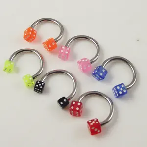 1.2x8x3mm Stainless Steel Bar Plastic Dice tragus Nose Ring Square Circulars Horseshoes Eyebrow Rings body Piercing Jewelry
