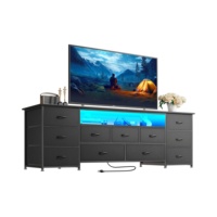 Meuble TV moderne de luxe avec éclairage LED, tiroirs, centre de divertissement avec prise de courant et rangement