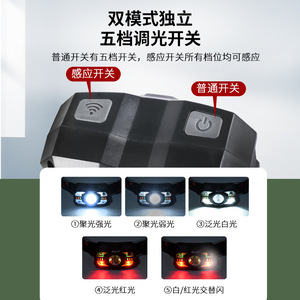 LED Headlight Rechargeable 2000mAh High Brightness Red White <b>Light</b> Motion <b>Sensor</b> Outdoor Fishing Beekeeping - Product Image 4
