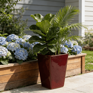 Ensemble de pots à fleurs en céramique émaillée rouge écologique de style américain, durables, avec trou de drainage pour la maison, le jardin intérieur/extérieur, la terrasse - Product Image 5