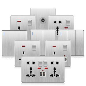 Toma de corriente doble universal de 5 orificios con puerto Usb toma de corriente de pared plateada 110-250V UK 13A toma de corriente para PC interruptor de luz de 1/2/3 vías - Product Image 1