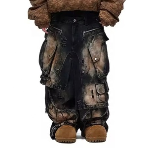 <span class=keywords><strong>Jeans</strong></span> Cargo da <span class=keywords><strong>Uomo</strong></span> Produttore Lavaggio Fango Pesante a <span class=keywords><strong>Vita</strong></span> Doppia Streetwear Taglie Forti con Logo Personalizzato Vestibilità Comoda - Product Image 4