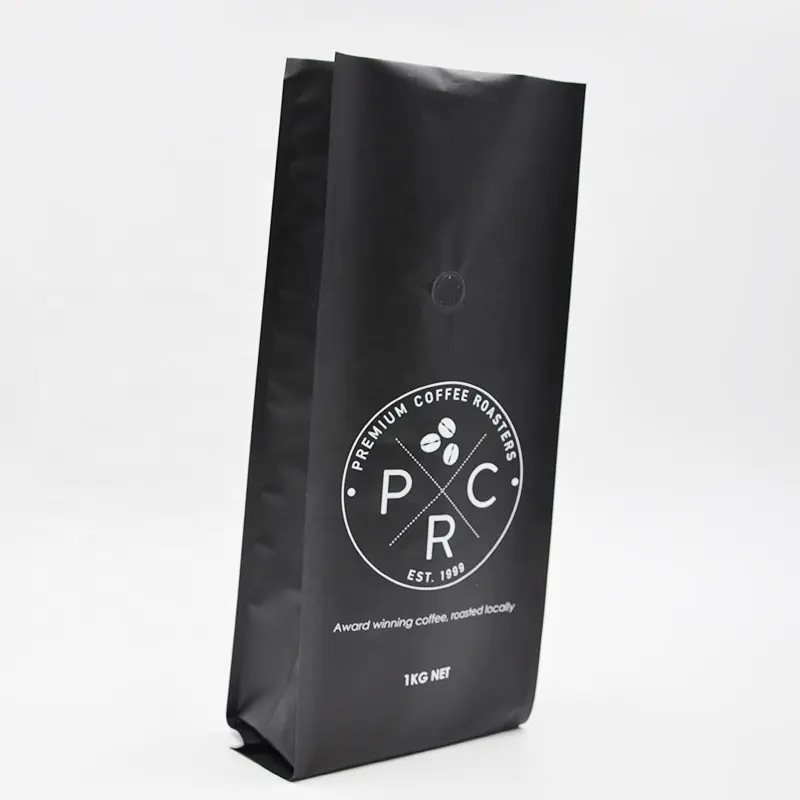 Flat Bottom Coffee Bean Pouch Plastic Grocery Bag 12oz Eight Side Sealed Coffee Bag Packaging With Valve