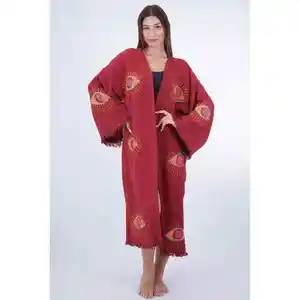 Morning Robe New Women Clothing Handmade Evil Eye Long Sleeve Colorful Casual Bathrobe Cardigan Women Boho Festival Kimono