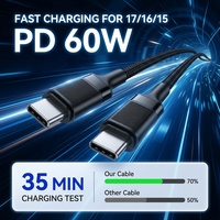 Kabel USB C ke USB C 1M PD 60W Grosir, Kabel Transfer Data 480Mbps Pengisian Cepat Berbahan Nilon untuk Ponsel Laptop