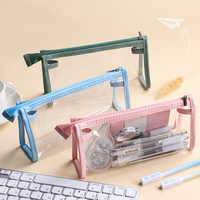 Étui à crayons transparent en PVC Kawaii, imperméable, fournitures scolaires, sacs à crayons avec fermeture éclair, tendance, portable, pochette pour crayons et stylos