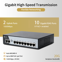 Switch Gigabit PoE de 10 Puertos, Administrado en la Nube, 120W IEEE802.3af/at, 30W/Puerto, 2 GE Uplink, 20Gbps, Aplicación Web Dual para Cámaras IP