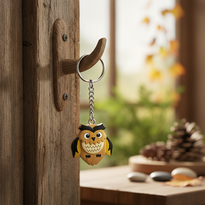 Porte-clés en bois en forme de hibou, mini breloque, pendentif animal, accessoire - Product Image 3