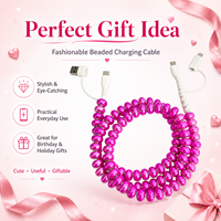 Câble de charge multi-prise USB Type C 4 en 1 avec perles métalliques colorées, cordon de téléphone tendance