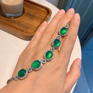 Fashion Jewelry Eco-friendly <b>Copper</b> Green Chalcedony Cubic Zirconia Fine Jewelry Bracelets <b>Bangles</b> for Feminine Premium Gift - Product Image 4