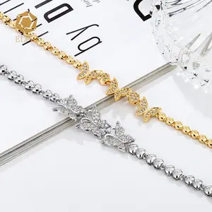 Elfic New Designs Butterfly Bracelet With Beads CZ Gold Silver Plated Bracelet Valentines Day Present 2022 Jewelry 14K 18K Women