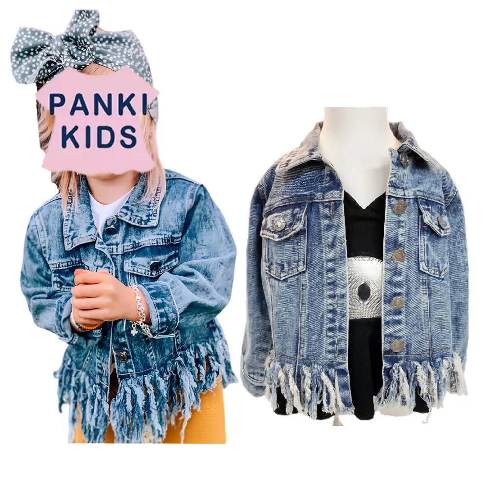 New Hot Sell Baby Girls Ripped Fringed Jean Life Denim Jacket For Kids