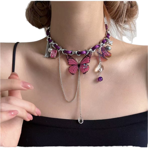 Butterfly <b>Choker</b> Necklace Women's Boho Style <b>Silver</b> Plated Alloy With Cubic Zirconia And Imitation Pearl Party Jewelry - Product Image 1