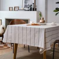 Nappe de table d'extérieur moderne en coton et lin tissé à rayures blanches et noires, imperméable et résistante à l'huile