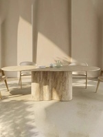 Usine OEM/ODM, vente en gros, ensemble de table à manger en marbre au design moderne, travertin de haute qualité, pierre naturelle pour la maison