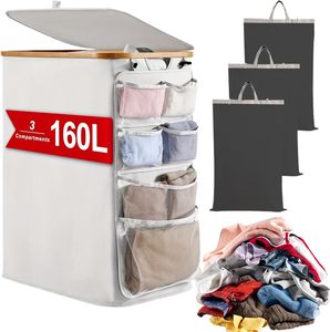 Cesto de Ropa Sucia Plegable de Gran Capacidad, de Tela de Bambú, con Tapa y Bolsa Interior Extraíble para Ropa Sucia - Product Image 1