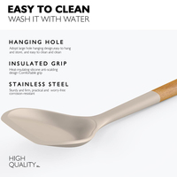 Ensemble d'ustensiles de cuisine écologiques HYRI, luxe, facile à nettoyer, ensemble de 6 ustensiles en silicone alimentaire avec manche en bois