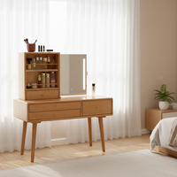Ensemble de coiffeuse universelle en bois massif, bureau de maquillage en chêne avec miroir et étagère de rangement pour chambre à coucher
