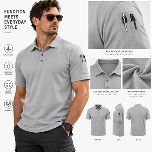 <b>Men</b> Light Grey <b>Polo</b> <b>Shirt</b> <b>with</b> Pen <b>Pocket</b> on Sleeve <b>Men's</b> <b>Polo</b> <b>Shirts</b> <b>with</b> <b>Pocket</b> Workwear High Quality Custom Logo Uniform - Product Image 1