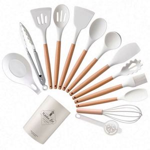12/14-Piece Non-Stick Heat Resistant Cooking Utensils Set Food Grade Silicone Kitchen <b>Tools</b> Wood Durable Home Kitchen - Product Image 6