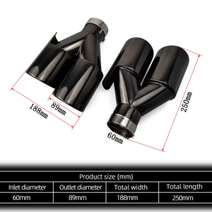 Tuyau d'échappement universel <span class=keywords><strong>double</strong></span> <span class=keywords><strong>sortie</strong></span> pour voiture en acier inoxydable chromé noir, exportation d'usine - Product Image 2