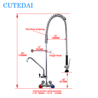 Robinet de cuisine industriel en laiton de qualité commerciale avec douchette extractible, fixation murale, installation à deux trous, poignées pulvérisatrices