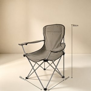 Modern Grey Folding Chair with Armrests-Portable Heavy Duty <strong>Beach</strong> Camping <strong>Seat</strong> with Ergonomic Back Support for Outdoor Travel - Product Image 4