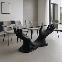 Table à manger ovale en verre sur base en bois massif, ondulée et superposée, personnalisée OEM, mobilier sur mesure pour hôtels et villas