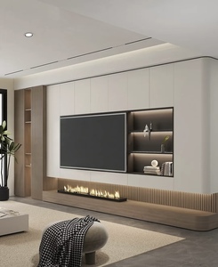 แผงประตูเมลามีน ดีไซน์โมเดิร์นมินิมอล ตู้วางทีวีติดผนังห้องนั่งเล่นแบบกำหนดเอง พร้อมที่เก็บของแบบซ่อน - Product Image 2