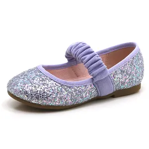 Лучшая цена, фиолетовые модные блестящие туфли для малышей на плоской подошве, оптовая продажа