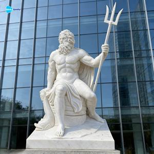 Gran Estatua Moderna de Mármol Blanco del Santo Patrón Griego Poseidón, el Rey del Mar, Tallada a Mano en Estilo Occidental - Product Image 3