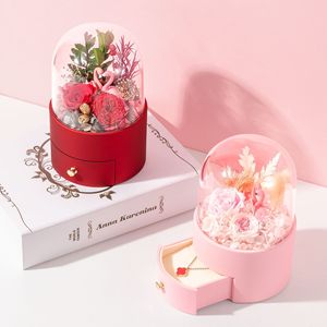 กล่องของขวัญเครื่องประดับสวยงามพร้อมดอกไม้ กล่องใส่เครื่องประดับหนัง PU สีแดง กล่องบรรจุภัณฑ์ - Product Image 4