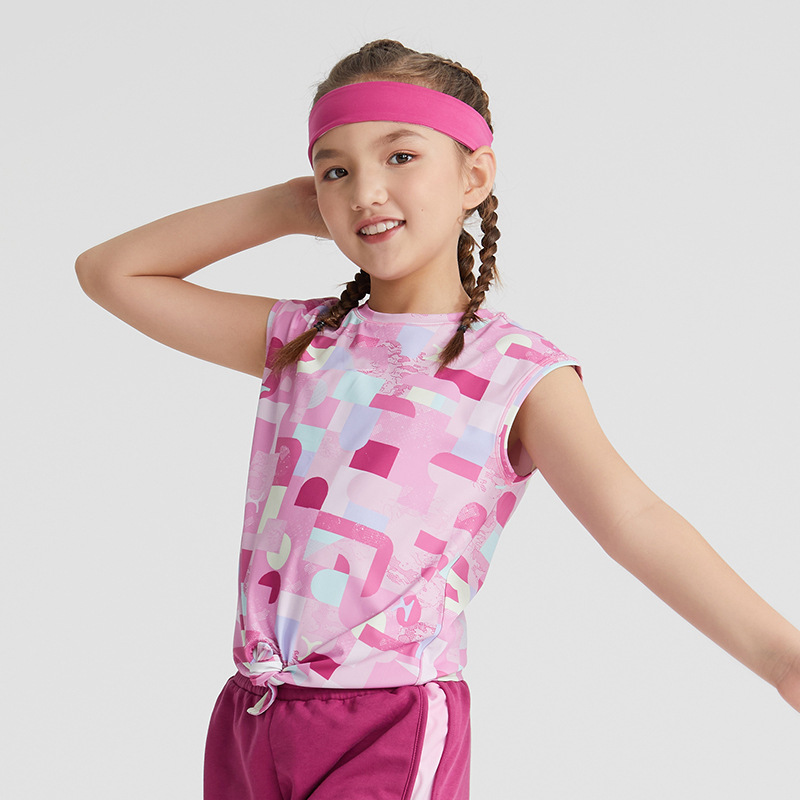 Roregal Custom Logo OEM Girls Yoga Tank Top Breathable Round Neck Knotted Hem Vest for Kids Daily Outdoor