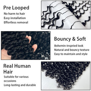 Extensions de cheveux humains en crochet sans nœuds à ondulation profonde, pré-divisées, en vrac pour le tressage, 100g/lot, tresses bohèmes invisibles - Product Image 4