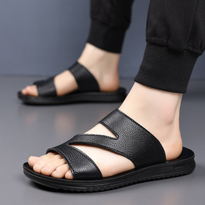 Sandalias de Verano Casuales para Hombre, de Cuero Genuino, Punta Abierta, Suela de Goma Antideslizante - Product Image 4