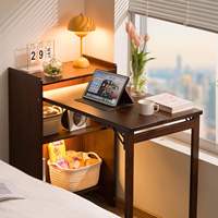 Bureau pliable multifonctionnel réglable avec tiroir et étagères de rangement, table d'ordinateur pliable peu encombrante pour petits espaces