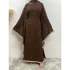 Venta al por mayor de Oriente Medio Turquía moda empalme gasa elegante suelta musulmana túnica Vestido de manga murciélago sin diadema - Product Image 2