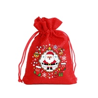 Sacs cadeaux de Noël imprimés en lin rouge, 6 pièces, emballage pour chaussettes, petits sacs, sacs à biscuits