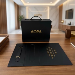 High-end Rigid Magnetic Folding Paper <b>Box</b> with PU Handle <b>Black</b> <b>Gift</b> Case Gold Stamping Logo for Wallet Candle Packaging - Product Image 2