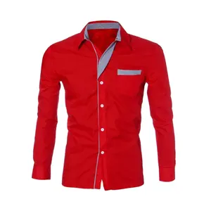 Chemise à manches longues, vintage, en coton, à carreaux, rouge vin, pour hommes