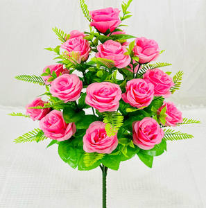 Ramo de <span class=keywords><strong>flores</strong></span> rosas artificiales de seda de 18 cabezas arreglo de ramo de rosas de imitación para <span class=keywords><strong>cementerio</strong></span> - Product Image 4