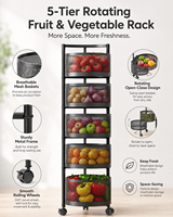 Étagère de rangement rotative à 5 niveaux pour fruits et légumes, organisateur de cuisine avec paniers pivotants, tour de rangement autoportante en métal